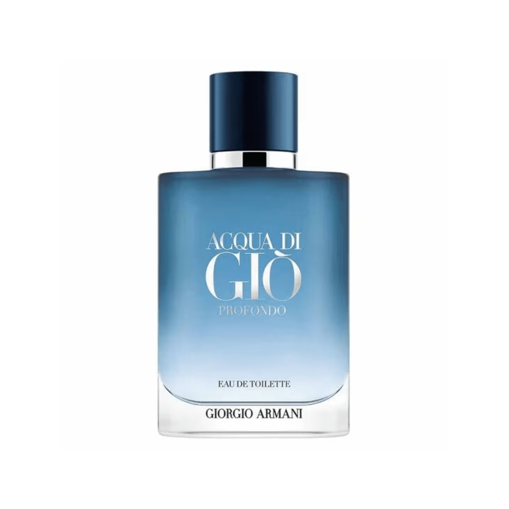 Frasco azul-escuro do perfume masculino Acqua di Gio Profondo, da Giorgio Armani
