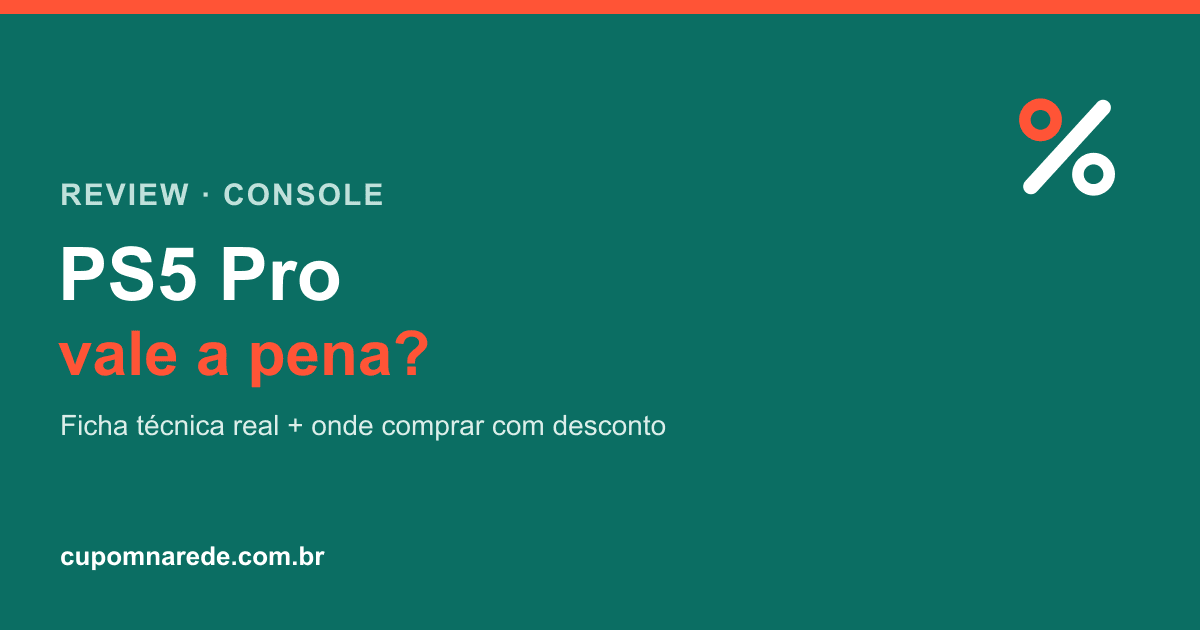 Arte 'PS5 Pro vale a pena? Ficha técnica real + onde comprar' nas cores da marca, com o símbolo bicolor