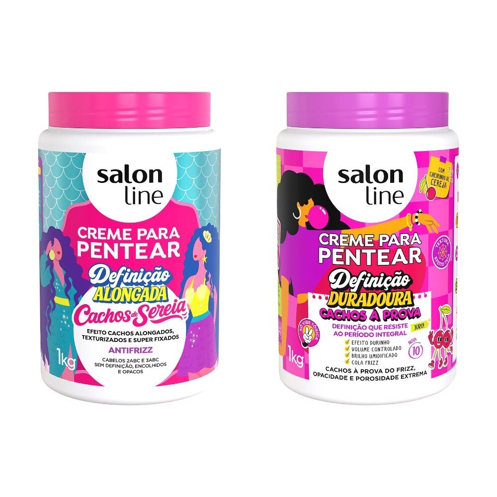 Kit com dois cremes para pentear da Salon Line, Cachos de Sereia e Cachos à Prova, em embalagens