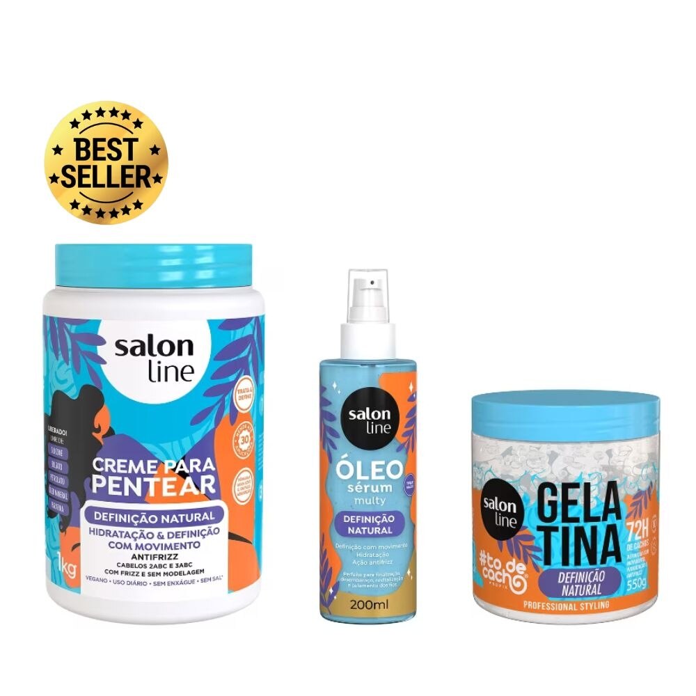 Kit Completo Definição Natural da Salon Line, com os produtos da linha em embalagens brancas