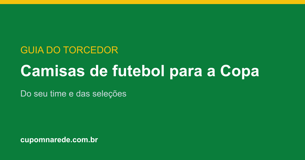 Arte 'Camisas de futebol para a Copa' sobre fundo verde